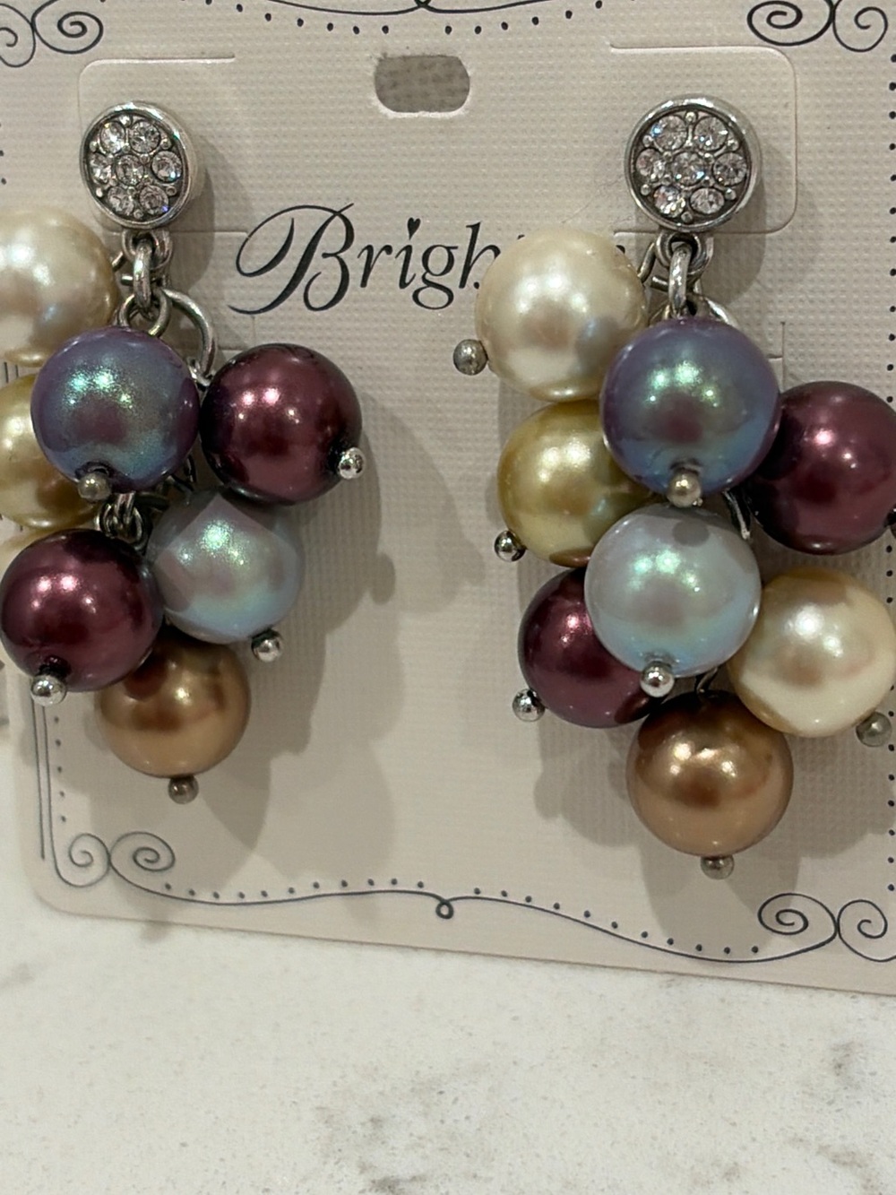 NWT Brighton Pearl-icious Multi Post Drop Cluster Earrings
